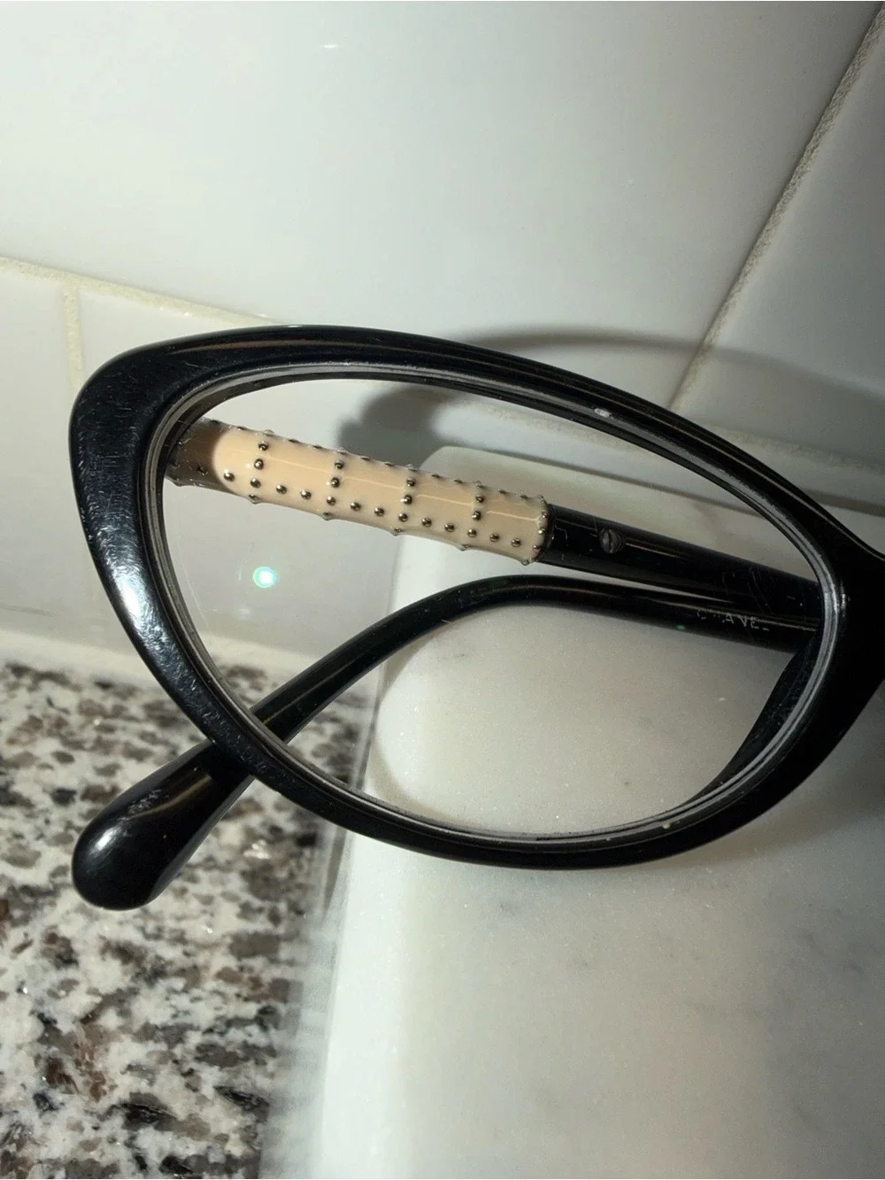 Chanel Quilted Studded Eyeglass Frames – Black & Cream – Repair/Replacement 3215